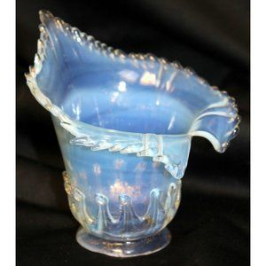 Vtg 1920s Murano Glass Light Cover Lamp Shade Calla Lily Gold Speck Drip Jagged